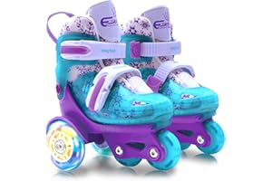 4-PEJIIJAR Adjustable Roller Skates for Kids Girls Ladies with Light Up Flash LED Wheels(Age 3-9),Three-Point Type Balance,Gift Box Packing for Toddlers,Children,Youth, Teenagers