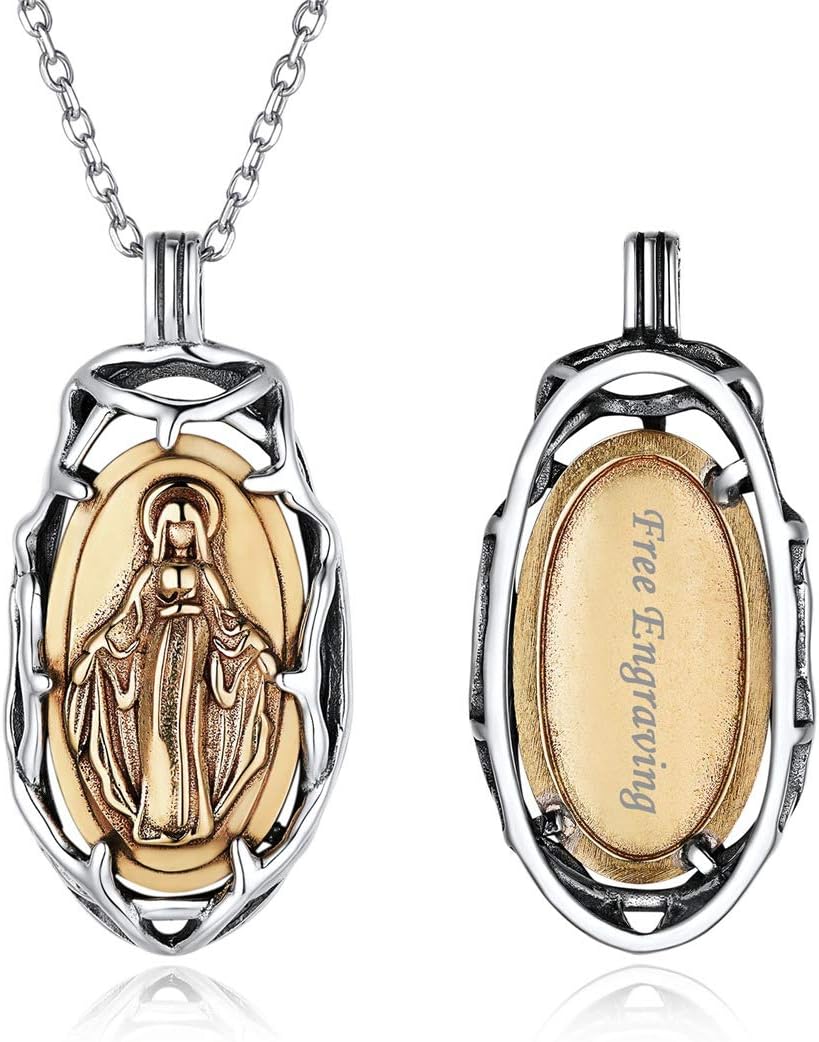 Personalized Virgin Mary Necklace for Women Saint Mary Medallion Charm with Chain Custom Catholic Religious Jewelry