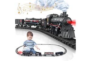 NEUBSAW Metal Alloy Train Set for Kids - Electric Trains w/Steam Locomotive, Cargo Cars & Tracks, Sets w/Smoke,Whistle & Lights, Toys Decoration for 3 4 5 6 7 8+ Boys Girls