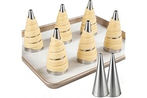 8Pcs Pastry Cone Molds - Baking Cones for Ice Cream Croissants - Non-Stick Spiral Pastry Tubes for Cream Horns Eclairs - Dess
