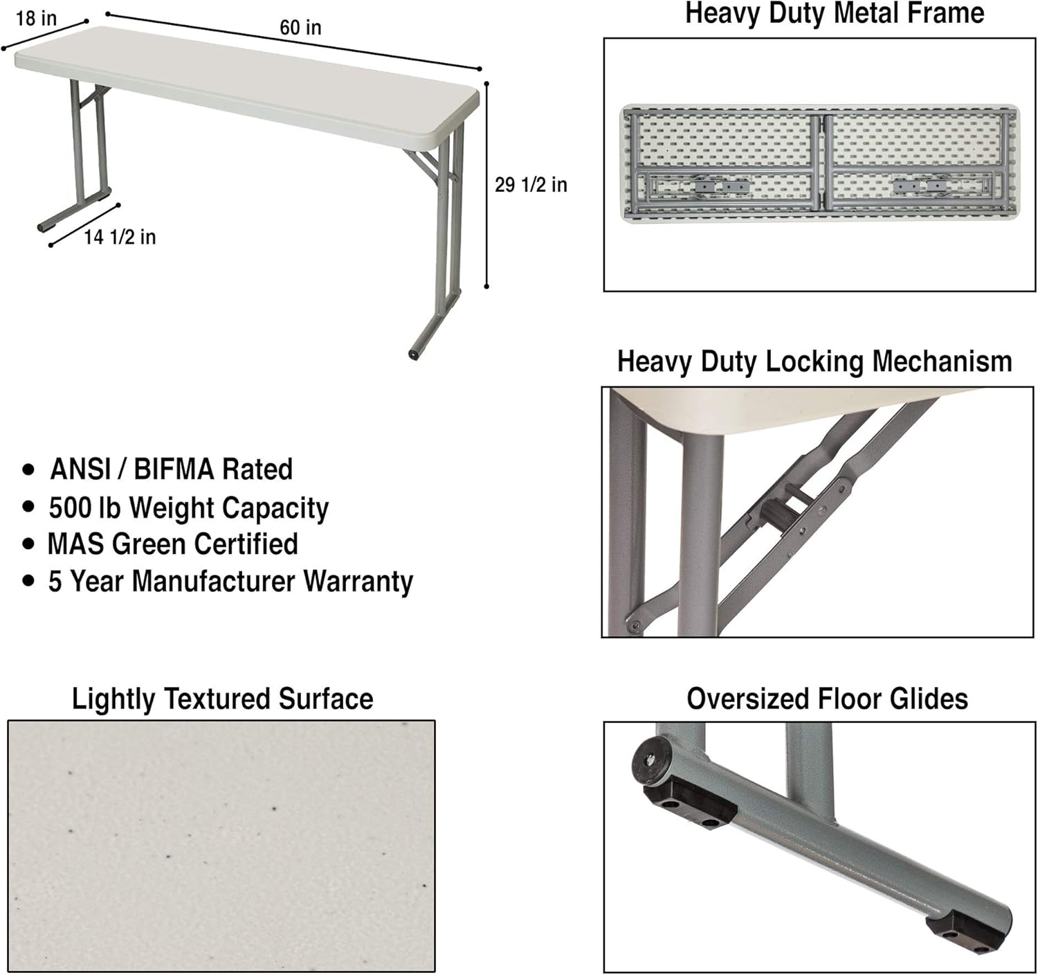 OEF Furnishings 5 Foot Heavy Duty Seminar Folding Table, 18" x 60", Light Grey: Industrial & Scientific