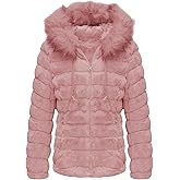 Bellivera Women Double Sided Faux Fur Jacket Spring and Winter Fashion Reversible Hood Puffer Coat with Fur Collar
