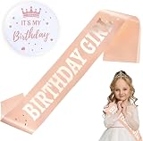 IRYNA Birthday Sash Rose Gold Satin Birthday Girl Badge Party Decorations view 1