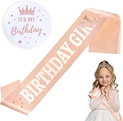 IRYNA Birthday Sash Rose Gold Satin Birthday Girl Badge Party Decorations