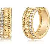 LADYGD Gold Hoop Earrings for Women Trendy 14K Gold Plated Cubic Zirconia Sterling Silver Post Huggie Earrings Hypoallergenic Simple Gold Jewelry