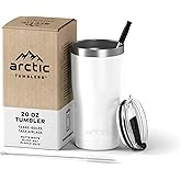 Arctic Tumblers | 20 oz Matte White Insulated Tumbler with Straw & Cleaner - Retains Temperature up to 24hrs - Non-Spill Splash Proof Lid, Double Wall Vacuum Technology, BPA Free & Built to Last