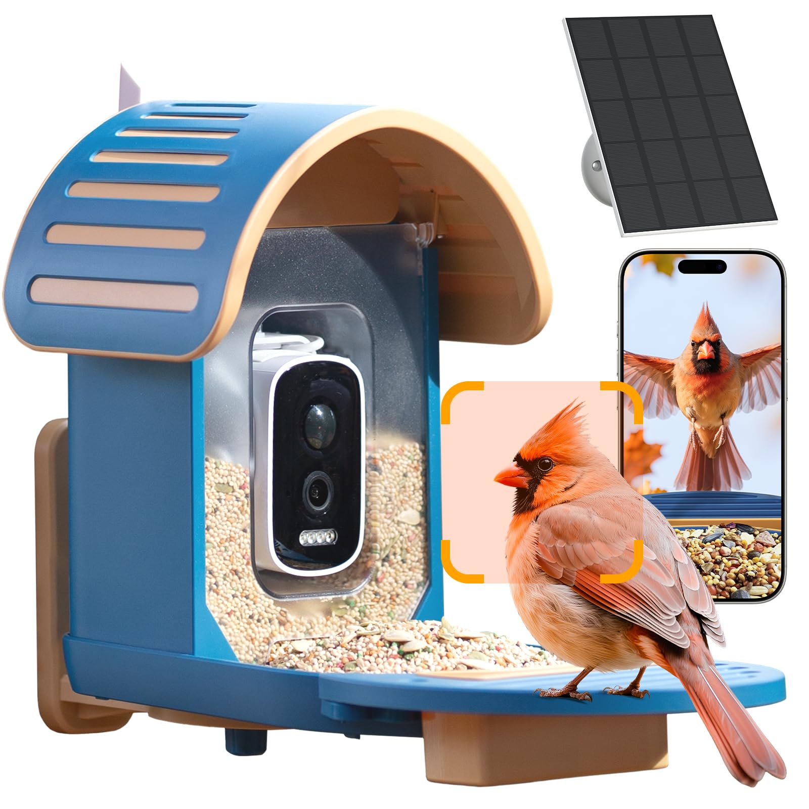 Photo 1 of Smart Bird Feeder with Camera, 2.5K UHD Bird Feeder Camera Solar Powered, Sensitive AI Identification, Instant Alerts Capture Video, IP66 Waterproof for Outdoor, Ideal Gift, Blue