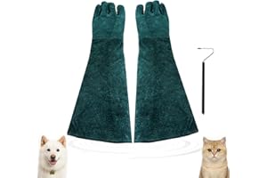 Tylulikaty 23inch Animal Handling Gloves & 40" Collapsible Snake Hook Kit, Training Glove for Cats Scratch Reptiles Birds Falcon Grabbing（Green）