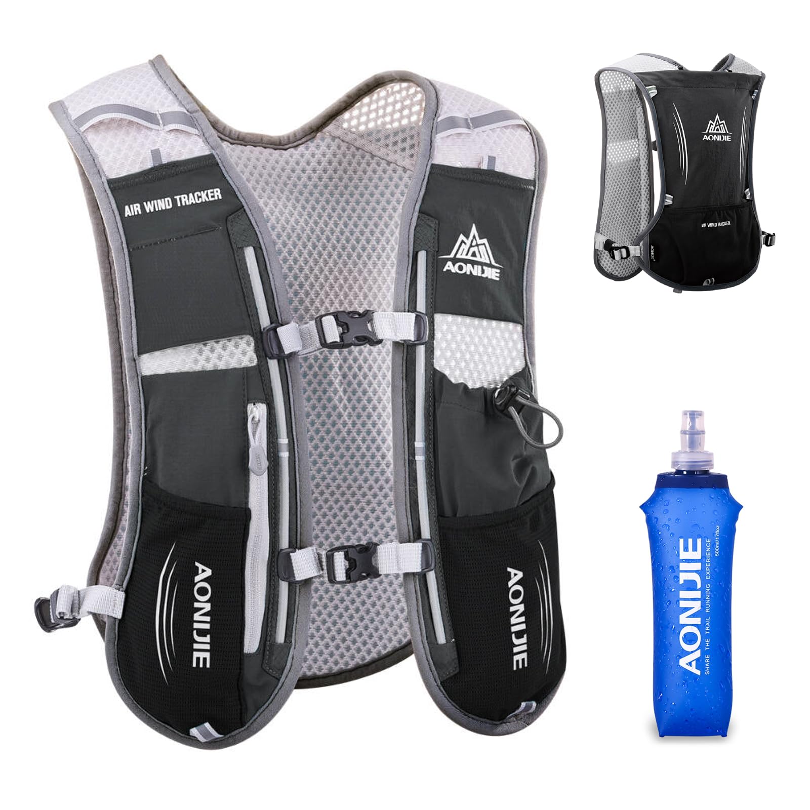 TRIWONDER 5L Running Vest Hydration Backpack Pack Running Hydration Vest Marathon Race Water Backpack Cycling Hiking for Men Women (Black - with 500ml Water Bottle)