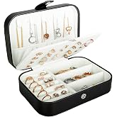Hatori Travel Jewelry Box, PU Leather Small Jewelry Organizer for Women Girls, Double Layer Portable Mini Travel Case Display Storage Holder Boxes for Stud Earrings, Rings (Black)
