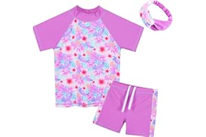 BAOHULU Girls Rash Guard Swimsuit Two Piece Short Sleeve Bathing Suit UPF 50+UV Beach Swimwear 3-14Y