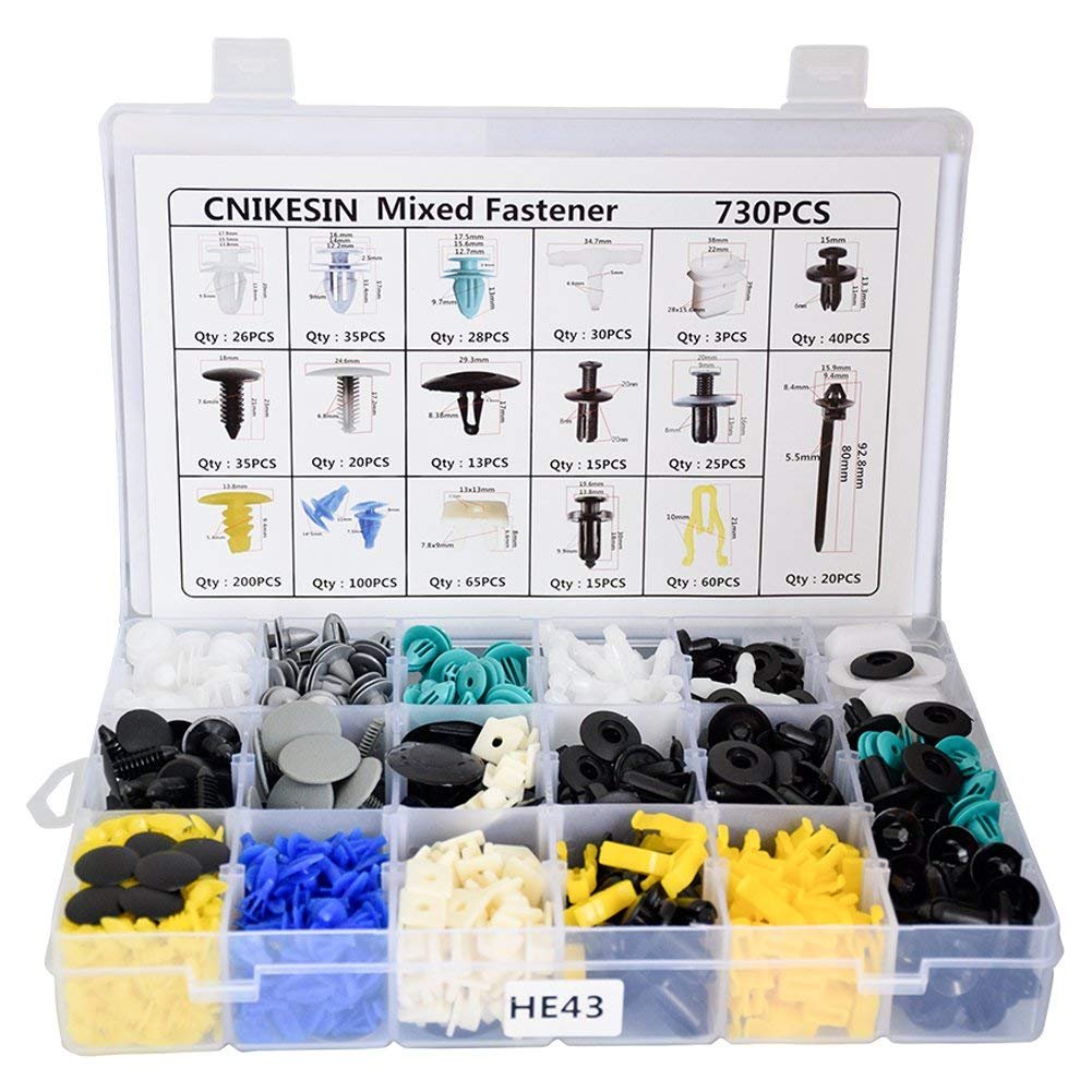 CNIKESIN Universal 730Pcs Auto Fastener Clips Door Trim Panel Clip 17 Kinds Mixed Bumper Clips Rivet Retainer Fender Fasteners for BMW TOYATA Volkswagen ECT