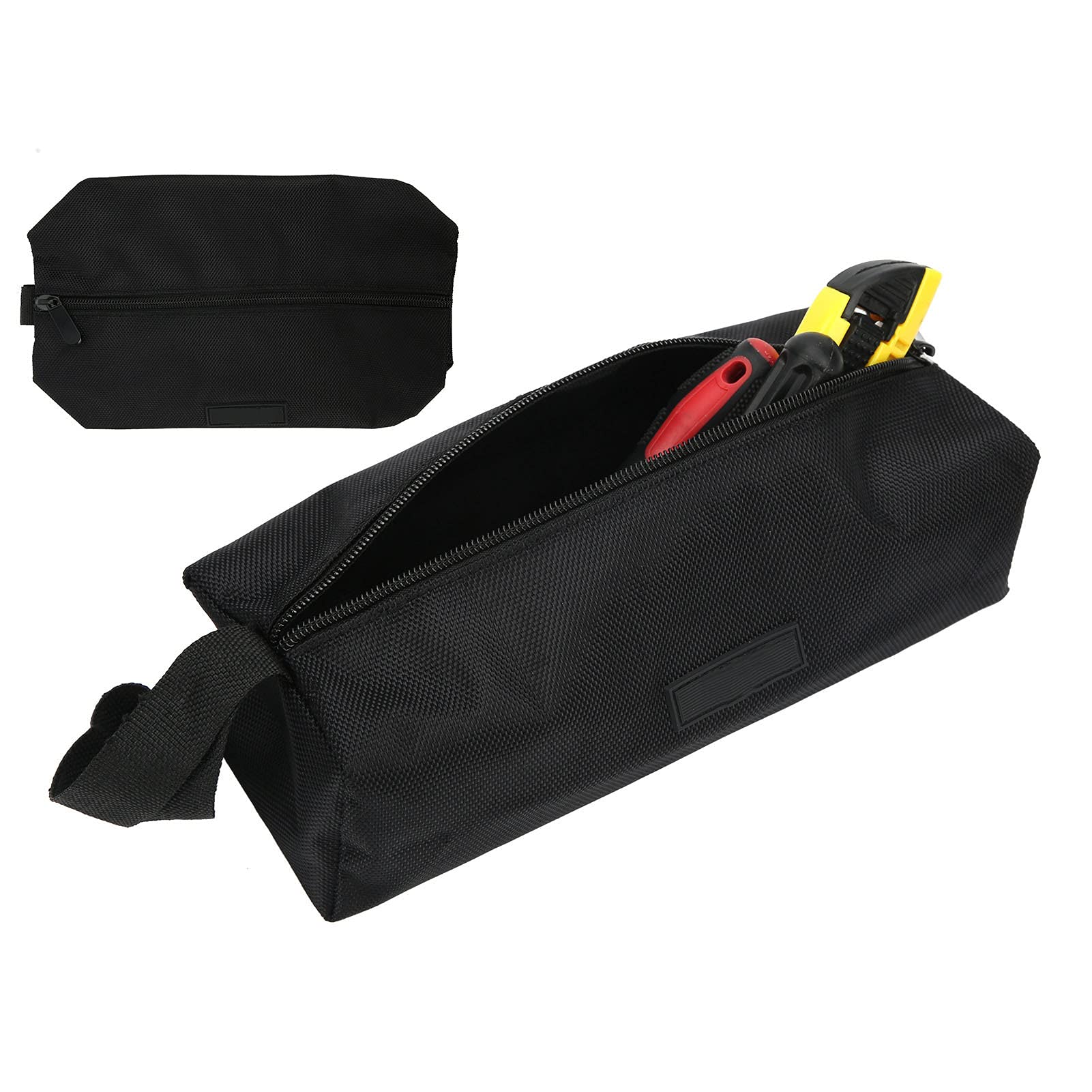 Buachois Small Canvas Zipper Bags Portable Tool Bag Tool Can Multi-Purpose Tool Pouch Tote Bags Storage Organizer for Electrician Supplies 9.8 x 2.8 x 3.3 in(Black)