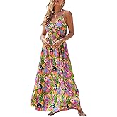 CUPSHE Women's Maxi Dress Floral Print Twisted V Neck Sleeveless Long Dress Summer Casual Dress