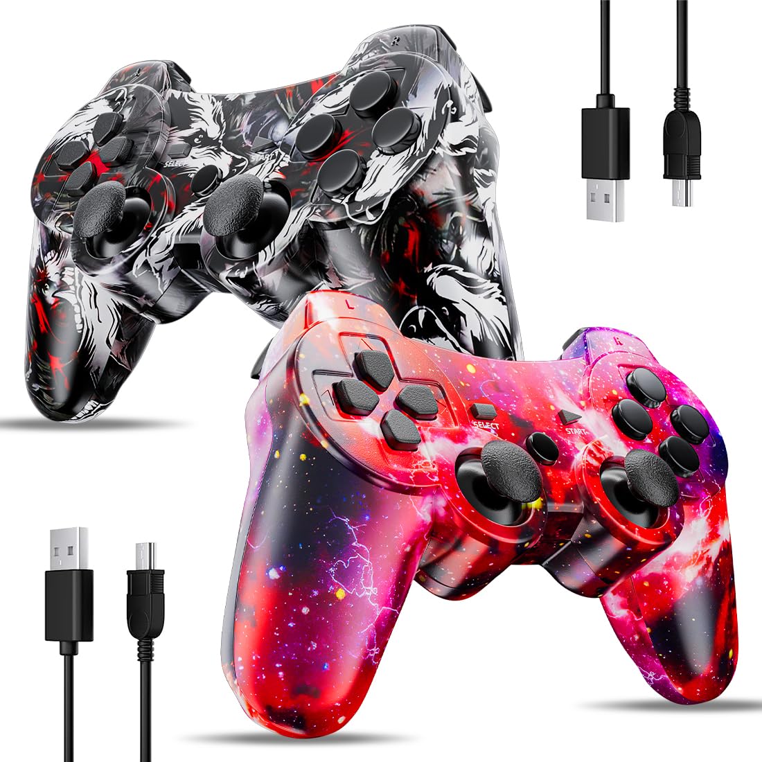ISHAKO Controller for PS3, Wireless Controller 2 Pack for Sony PlayStation 3, Remote Control with 6-Axis High-Performance Motion Sense, Dual Vibration, 450mAh Battery with Charging Cable
