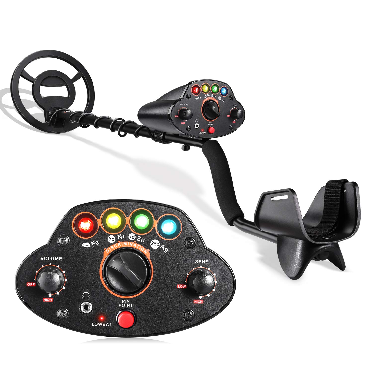 Metal Detector, Upgraded Adjustable Waterproof Metal Finder (41"-53") with Four Color Indicator Lights, DISC Mode, P/P Function and Audio Prompt for Adults - Carrying Bag and Batteries Included MMD05