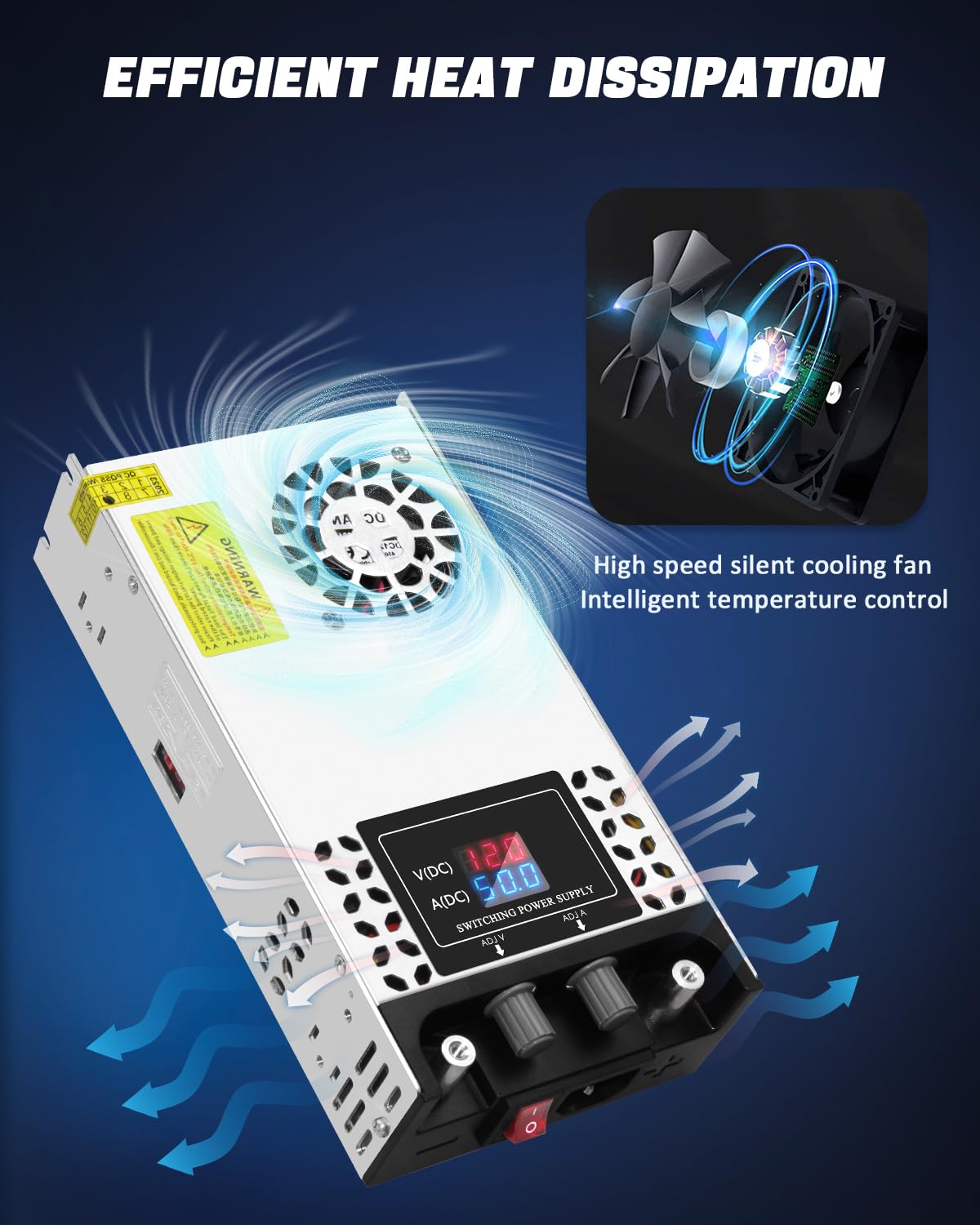 SHNITPWR AC to DC Converter 600W Adjustable Variable Power Supply Universal 110V to 12V Converter 0-15V 0-50A Regulated 5V 6V 9V 12V 14V 15V SMPS Transformer with LCD Display for Led Strip 3D Printer