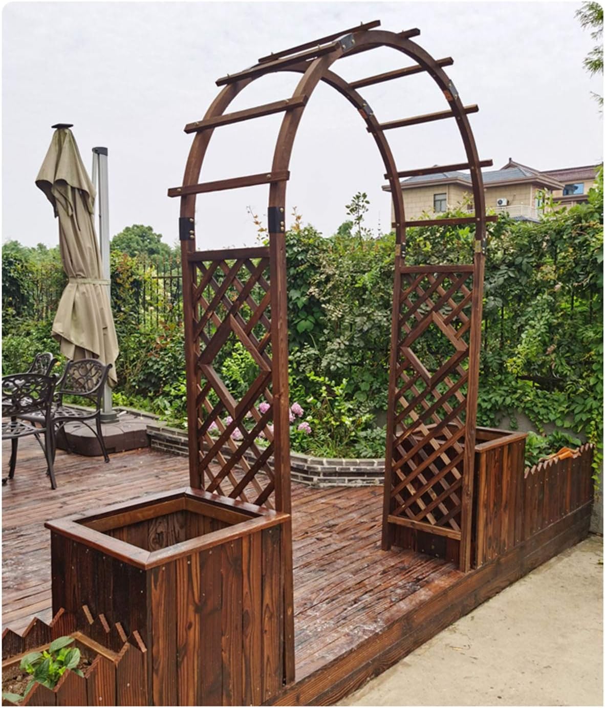 FXW Wood Archway Garden Arbor Outdoor Rose Arch Trellis