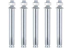 DTGN 1/2" x 6" Hex Nut Sleeve Anchors - 5Pack - Good for Concrete Dry Brick Block Walls - Carbon Steel - Silver