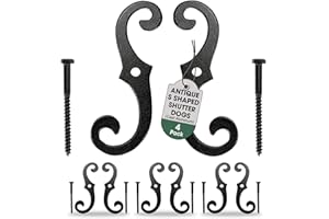 Renovators Supply Manufacturing Black Shutter Dogs 6.5 in. Decorative S Shaped Cast Aluminum Shutter Dogs with Mounting Hardware Pack of 4