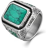 Wisbal Mens Turquoise Viking Ring - Stainless Steel Signet Band - Vintage Biker Jewelry,Size7-13