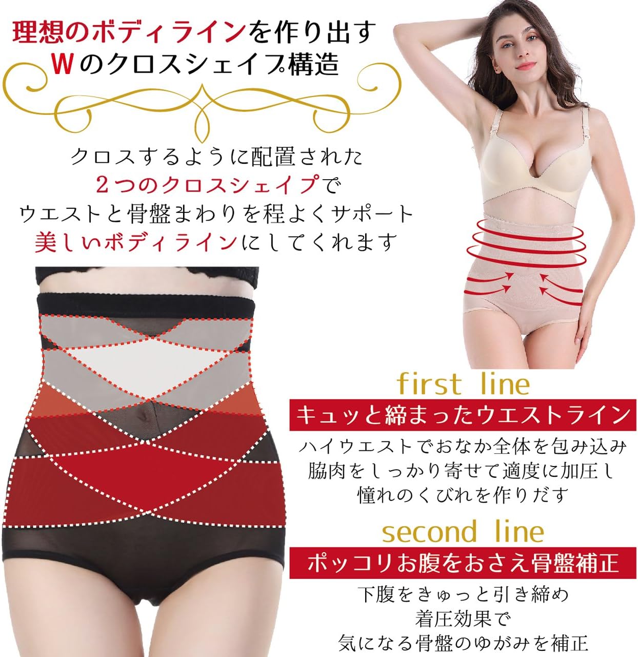 Amazon Co Jp Ccest 補正下着 ハイウエスト ガードル 骨盤補正 お腹引き締め 加圧 ショーツ ヒップアップ 2xl ベージュ ドラッグストア