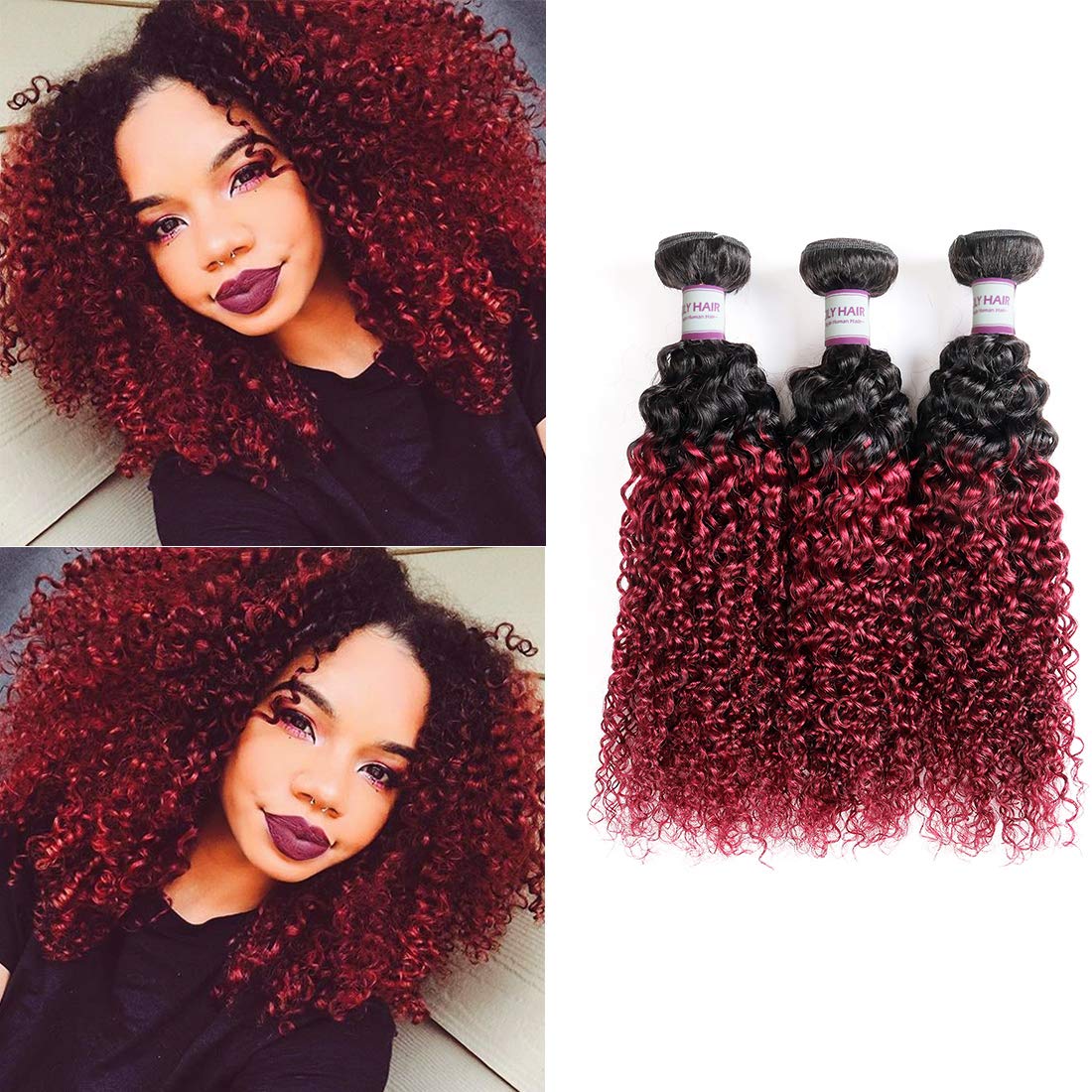Amazon Com Racily Ombre Brazilian Curly Hair 3 Bundles 1b