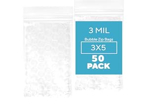GPI POLY GPI - 50 Count, 3" x 5" Bubble Recloasable Zip Bags, 3 Mil Thick, Resealable, Reusable, Protective Bubble Pouch, Double Sided Cushion Wrap Bags For Storage Packaging, Mailing & Shipping Fragile