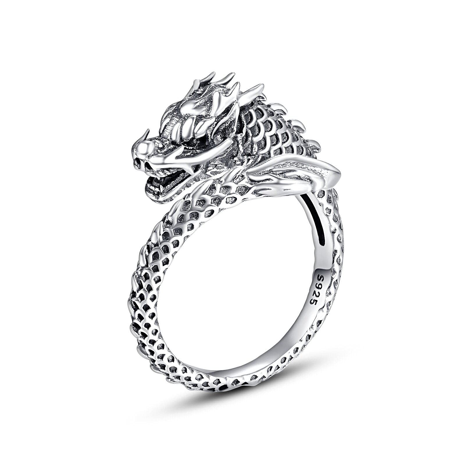 Dragon Ring 925 Sterling Sliver Adjustable Vintage Ring Amulet Dragon Jewelry Birthday Gifts for Men Women