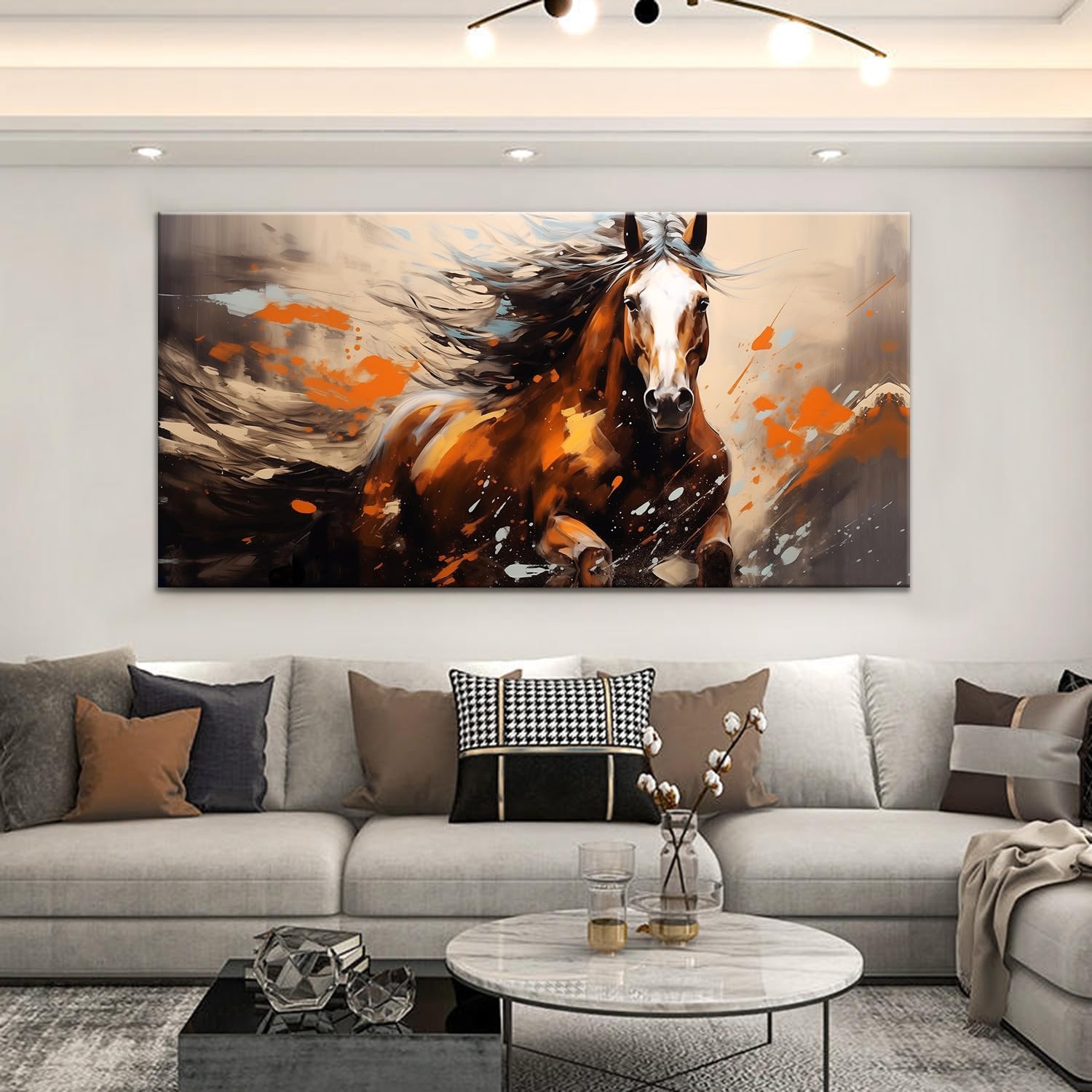 Framed Abstract Horse Canvas Wall Art Home Decor Horse Painting Wall Art Prints Canvas Wall Art for Living Room Decor Bedroom Home Bathroom Wall Decor Big Animal Artwork Vintage Modern Wall Art Farmhouse Home Kitchen Abstract Illustrations