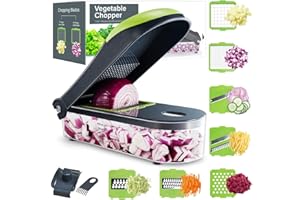 Kitexpert Vegetable Chopper, Onion Chopper Dicer Veggie Chopper with 7 Blades and Container, 7-in-1 Chopper Vegetable Cutter, Kitchen Vegetable Slicer Dicer Cutter Food Chopper (Grey)