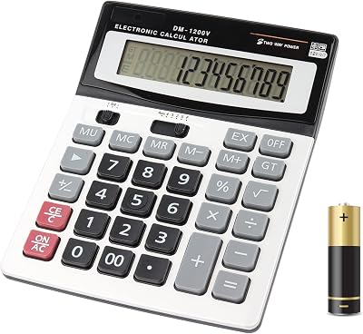 HIHUHEN Large Calculator Solar & Battery 12 Digit Display Business Office