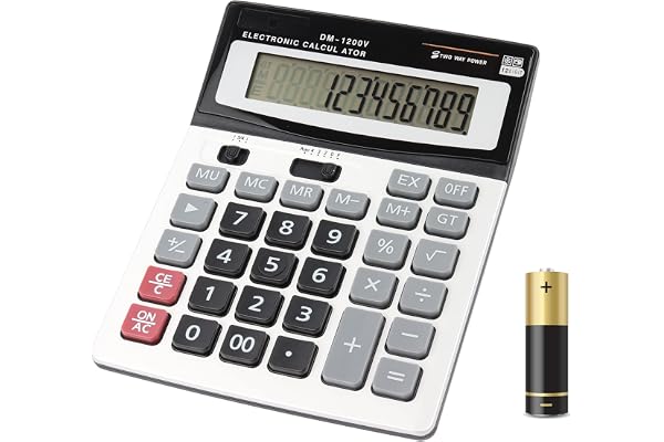 HIHUHEN Large Electronic Calculator Counter Solar & Battery Power 12 Digit Display Multi-Functional Big Button for Business O