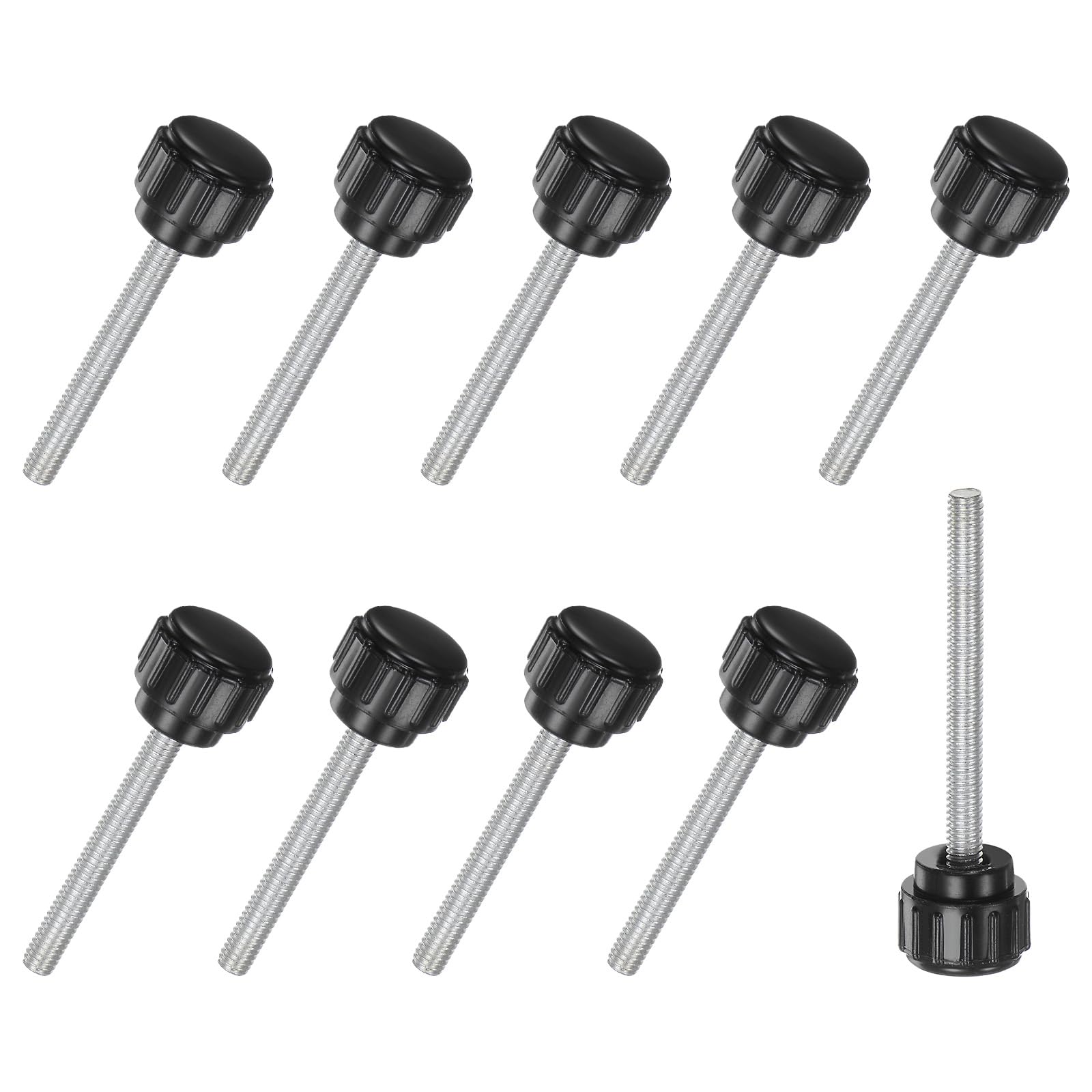 M METERXITY 10-Pack Knurled Clamping Knobs, M4x35mm Male Thread Knurled Thumbscrew, Carbon Steel Screw on Knobs Grips for Machinery/Electronic/Furniture, Mounting Handle Bolts [Black]