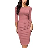 Miusol Women's Retro Ruffle Style 2/3 Sleeve Slim Work Pencil Dress