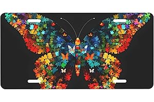 CEMFYZOCH Front License Plate for Car Designs Autism Animal Butterfly Stainless License Plate Cover Holder for Men Women Metal Aluminum Decorative Accessory Vanity Tag Standard 6 X 12 Inch (4 Holes)