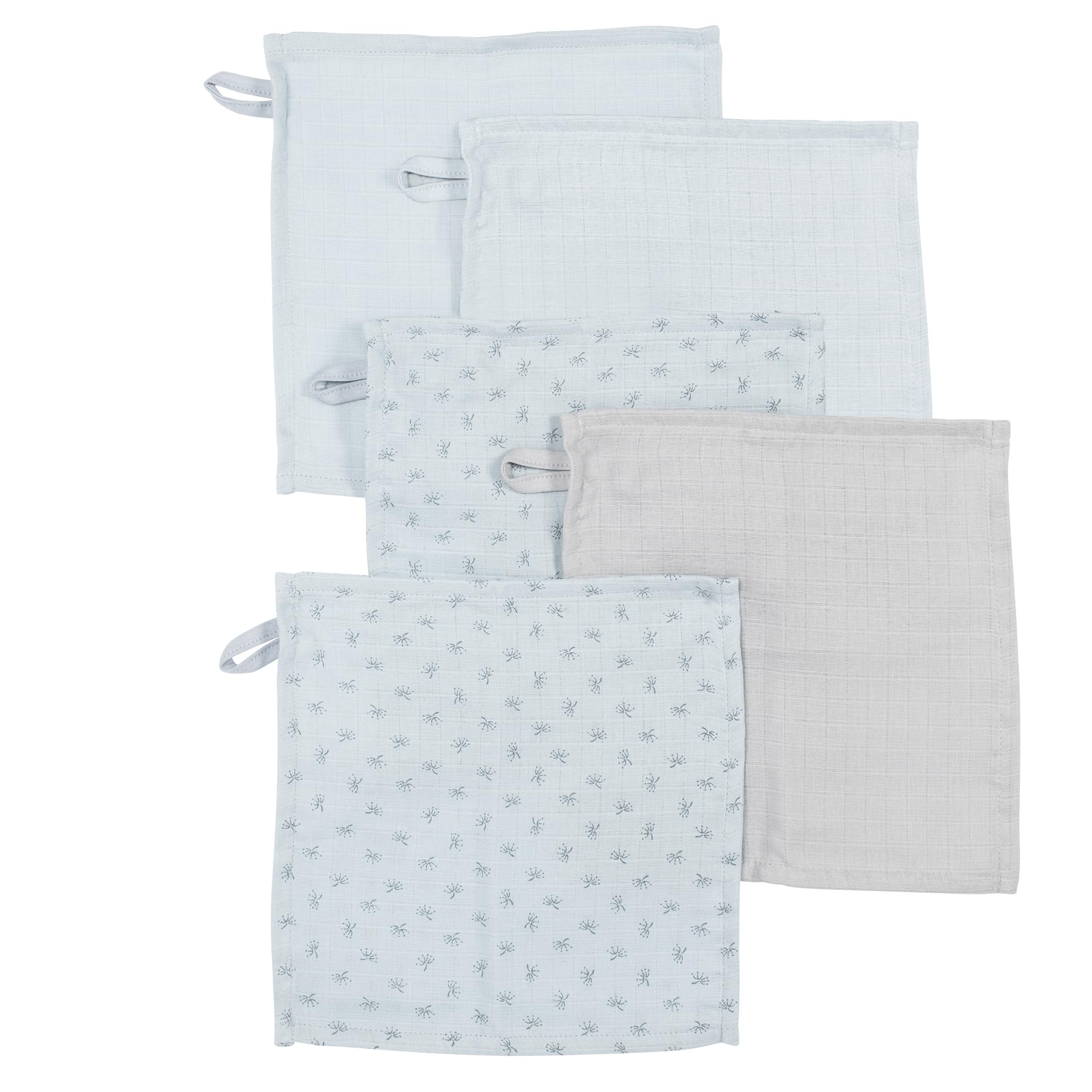 roba Set of 5 Lil Planet Baby Washgloves 25 x 25 cm - GOTS and Oeko-TEX Certified - Organic Cotton - Sky Blue