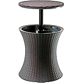 Keter Pacific Cool Bar Outdoor Patio Furniture and Hot Tub Side Table with 7.5 Gallon Beer and Wine Cooler, Espresso Brown