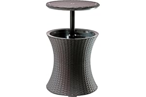 Keter Pacific Cool Bar Outdoor Patio Furniture and Hot Tub Side Table with 7.5 Gallon Beer and Wine Cooler, Espresso Brown