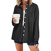 Tankaneo Womens Waffle Knit Button Down Shirts Fall Dressy Casual Long Sleeve V Neck Blouse Loose Fit Work Tops Shacket