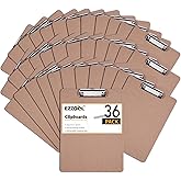 Clipboards Bulk, EZZGOL 36 Pack Letter Size Wood Clipboards, Low Profile Clip, Recycled Hardboard Clipboard with Hang for School Classroom Home