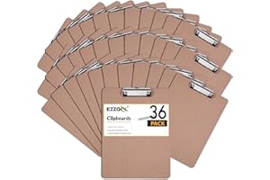 Clipboards Bulk, EZZGOL 36 Pack Letter Size Wood Clipboards, Low Profile Clip, Recycled Hardboard Clipboard with Hang for School Classroom Home