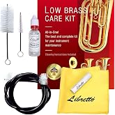 Libretto Low Brass ALL-INCLUSIVE Cleaning Kit with Instructions: Valve Oil + Slide Grease + Cleaning Cloth + Mouthpiece/Valve/Bore Brushes. A Great Gift for Tuba, Euphonium, Baritone, Sousaphone &amp;More