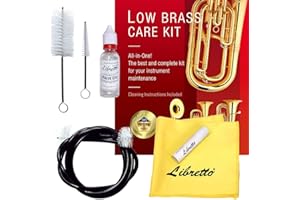 Libretto Low Brass ALL-INCLUSIVE Cleaning Kit with Instructions: Valve Oil + Slide Grease + Cleaning Cloth + Mouthpiece/Valve/Bore Brushes. A Great Gift for Tuba, Euphonium, Baritone, Sousaphone &More