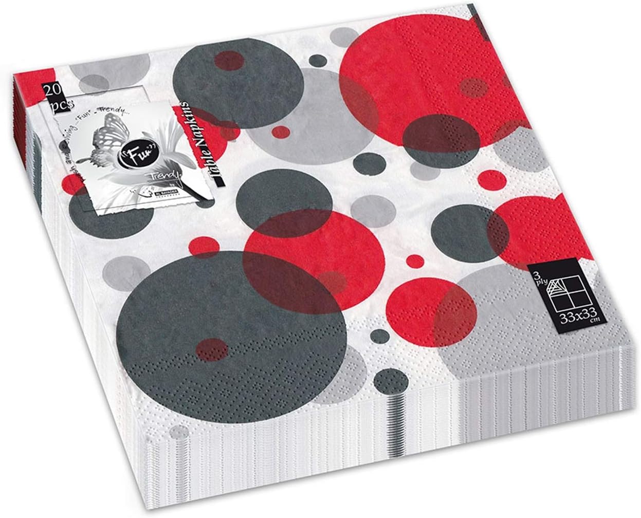 Fun Trendy 3-Ply Napkin 33X33cm - Fiery Red Bubbles - Pack Of 20
