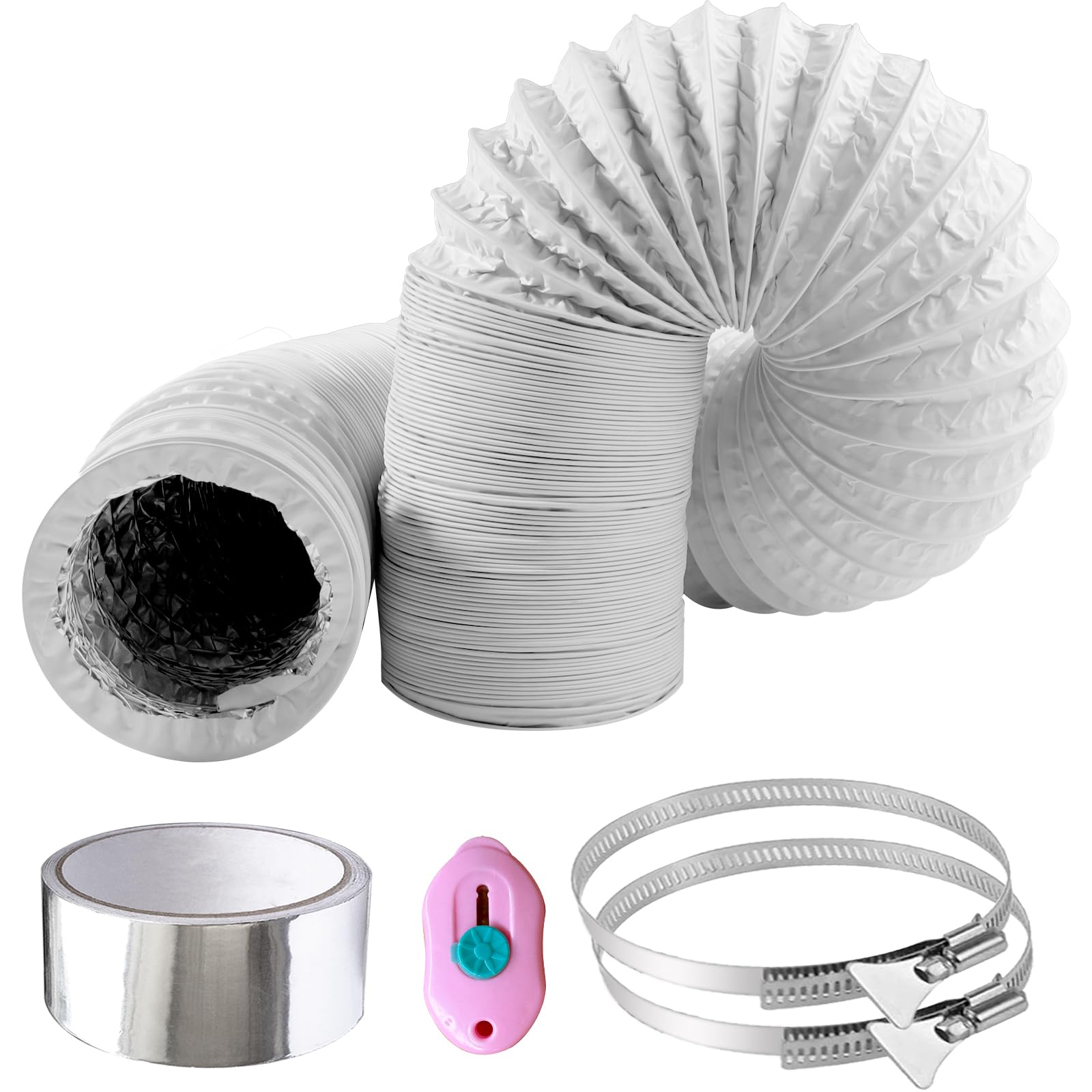URHRHU PVC Flexible Hose 100mm Flexible Ducting Auminium Foil Ducting Insulated Ducting Ventilation Air Ducting PVC Pipe for Universal Tumble Dryer (100mm*4.5m, White)