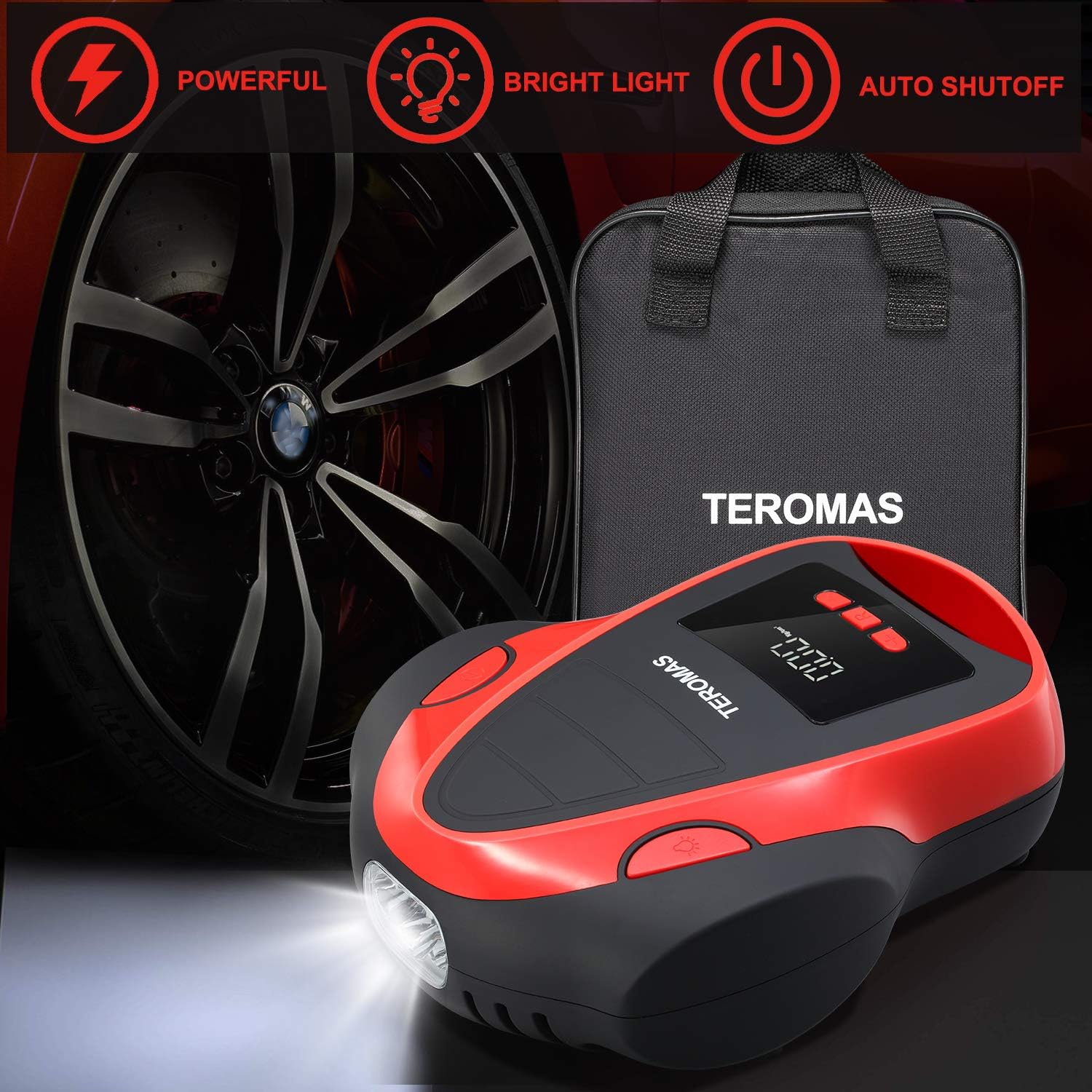 TEROMAS Tire Inflator Air Compressor, Portable DC/AC Air Pump for Car Tires 12V DC and Other Inflatables at Home 110V AC, Digital Electric Tire Pump with Pressure Gauge: Automotive