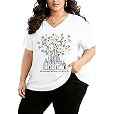 Plus Size Magic Kingdom Shirts for Women Castle Graphic T Shirt Cute Holiday Shirt Princess Tee Funny Vacation Tops