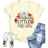 Teacher Shirt Women Wildflower Teacher Shirts Helping Little Minds Grow Kindergarten Teacher Tee Inspirational Tops