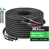 Bateria Power 10AWG 30FT Solar Panel Extension Cable, Flame Retardant Protective Sleeving Twin Wire 10 Gauge Solar Cable with IP68 Female &amp; Male Waterproof Connectors, Dust Caps for Home, RV